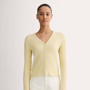 Everlane Women's Cozy Rib Cardigan in Banana Crepe, Size Extra Large, Cotton
